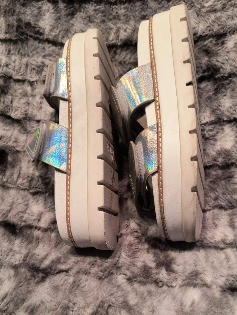 J/ Slides Silver Sandals - Adjustable Double Strap Women's